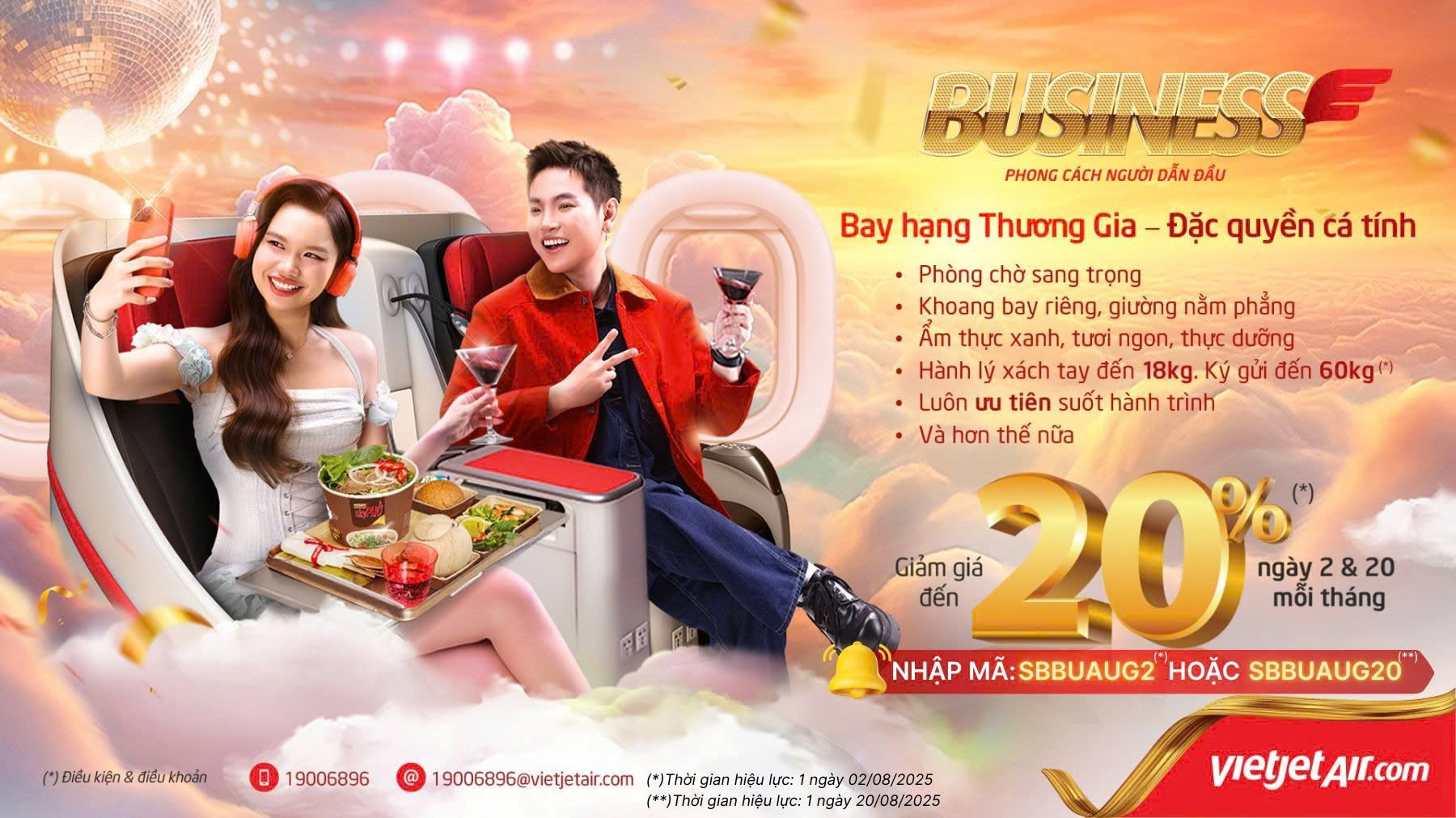 Vietjet Business – Ưu đãi 20% ngày 20/08