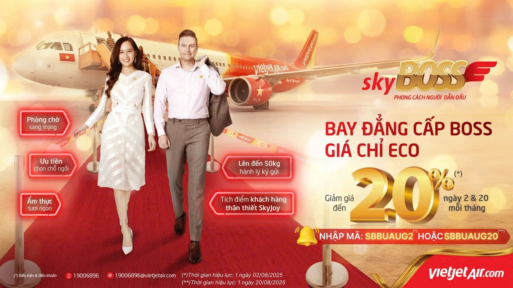 Vietjet SkyBoss – Ưu đãi 20% ngày 20/08