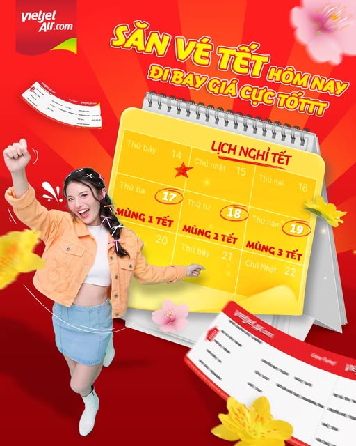 Poster Vietjet: Săn vé Tết hôm nay, đi bay giá cực tốt