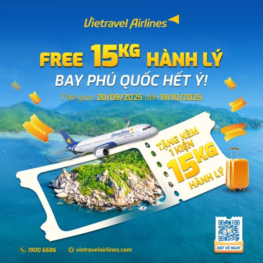 Vietravel Airlines – Free 15kg hành lý ký gửi tuyến TP.HCM ⇄ Phú Quốc