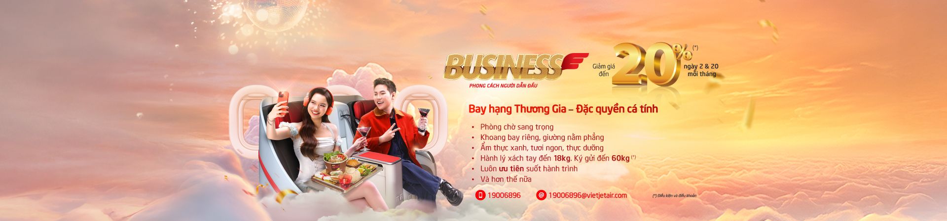Vietjet Business – Ưu đãi 20% ngày 2 & 20 hằng tháng