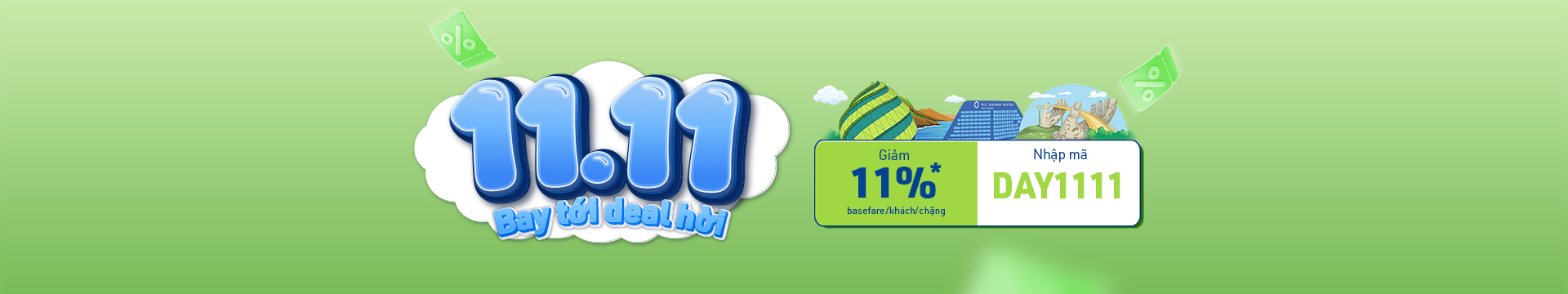 Bamboo Airways 11.11 – Nhập mã DAY1111 giảm 11% trên giá vé cơ bản, áp dụng nội địa (trừ HAN ⇄ SGN) – IFLY