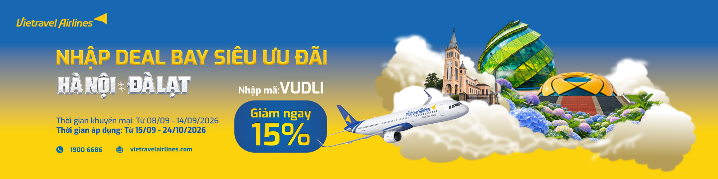 Vietravel Airlines giảm 15% vé Hà Nội Đà Lạt với mã VUDLI