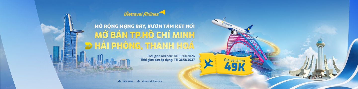 Vietravel Airlines mở đường bay TP Hồ Chí Minh đi Hải Phòng và Thanh Hóa từ 49K