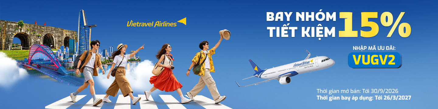 Vietravel Airlines bay nhóm tiết kiệm giảm 15% với mã VUGV2