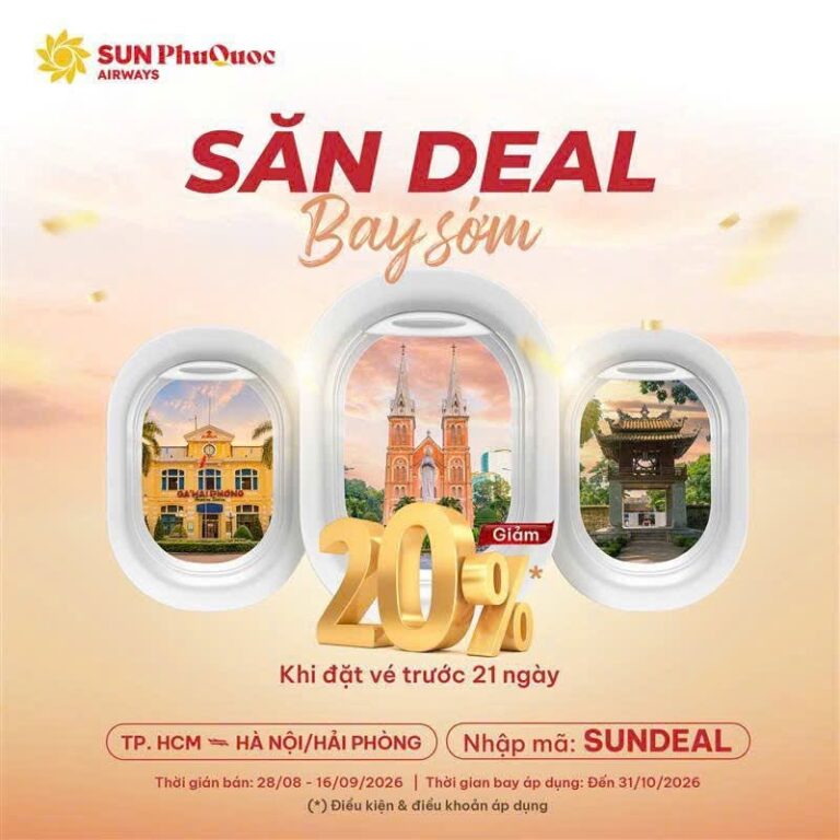 Đặt vé sớm 21 ngày, nhận ưu đãi 20% cùng Sun PhuQuoc Airways