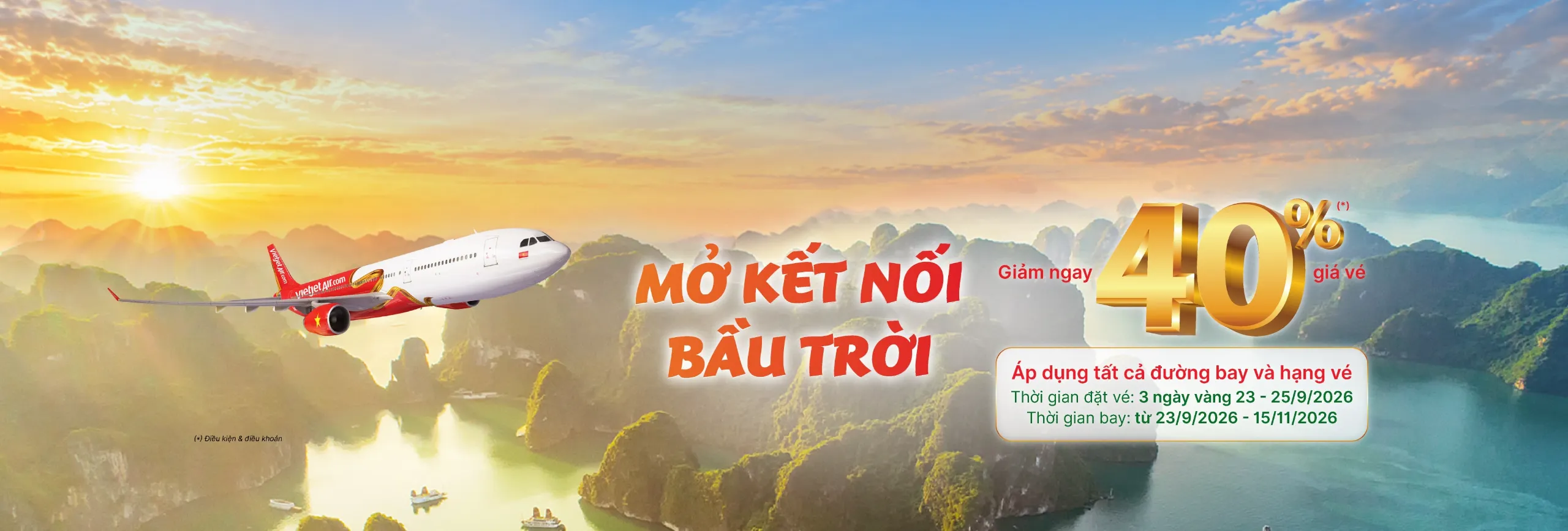Vietjet mở kết nối bầu trời, giảm đến 40% giá vé tất cả các hạng từ 23 đến 25 tháng 9 năm 2026