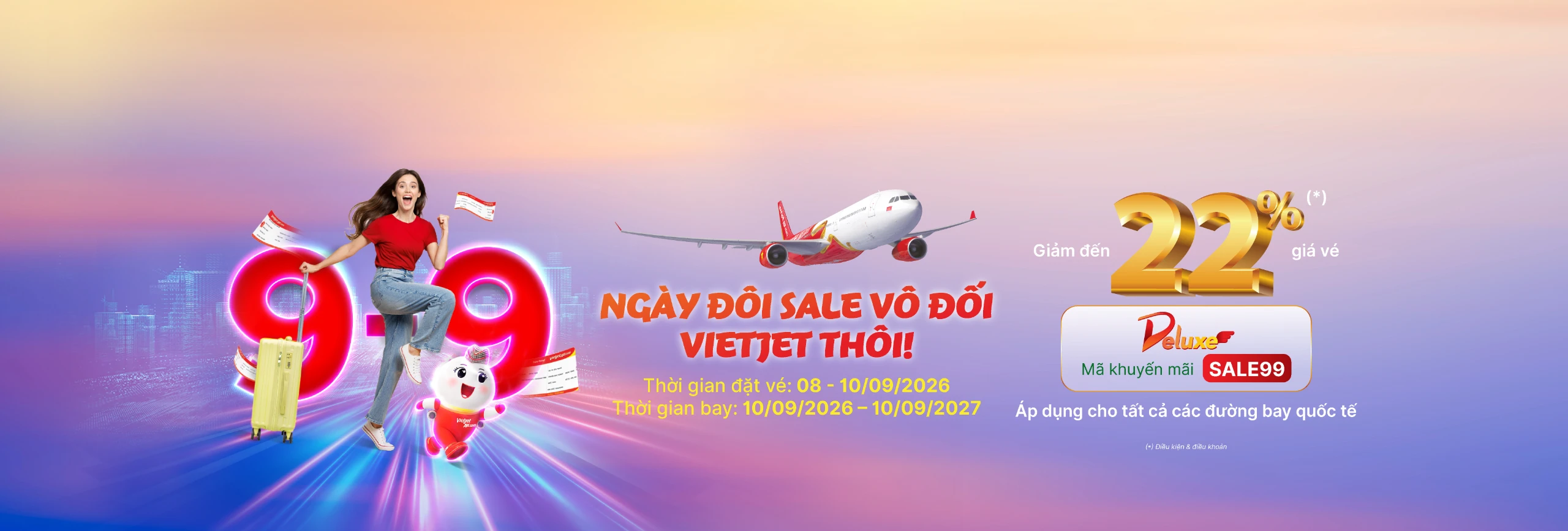 Vietjet giảm đến 22% giá vé Deluxe với mã SALE99