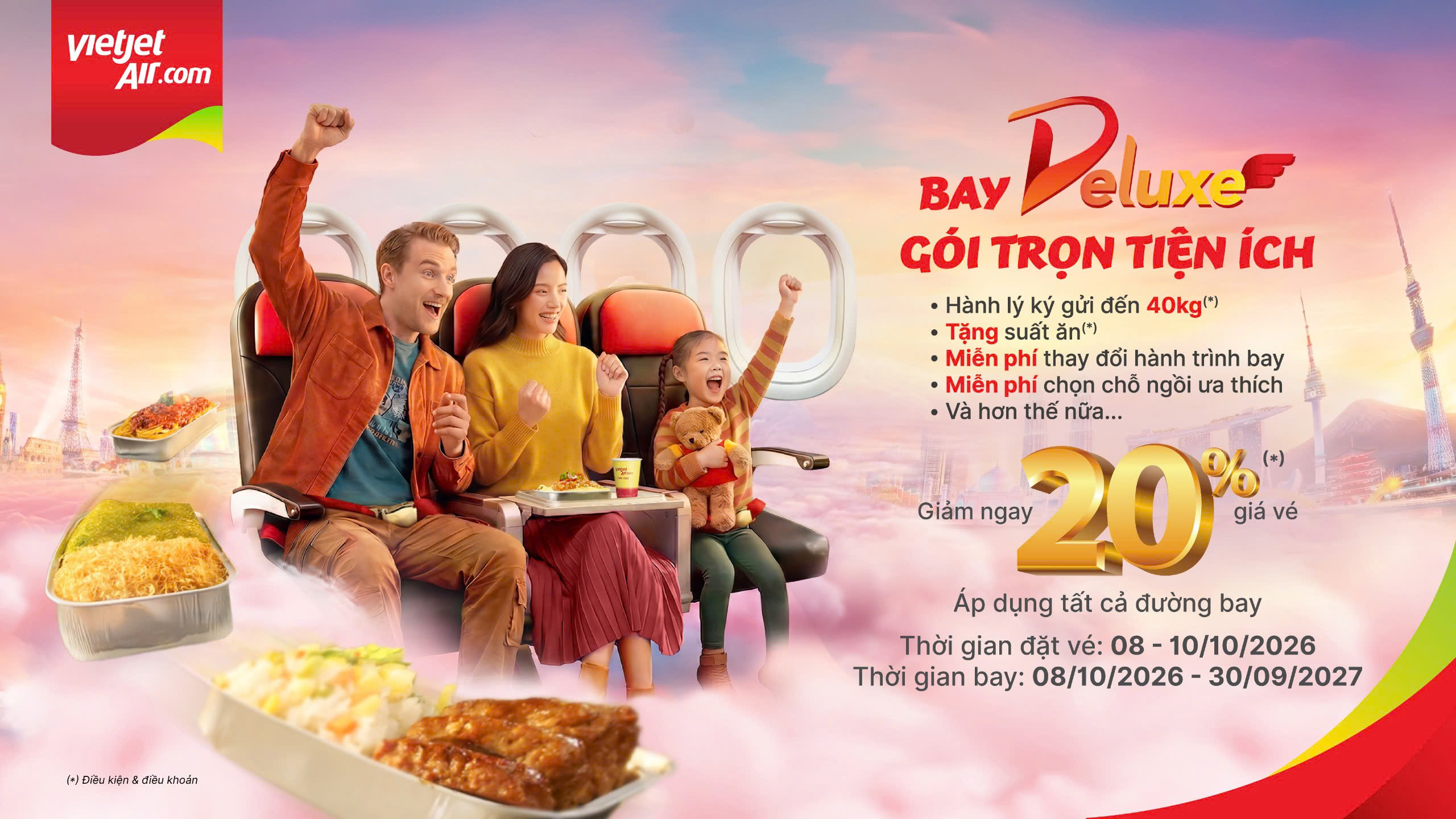 Vietjet giảm đến 20% giá vé Eco và Deluxe dịp sale ngày đôi 10.10